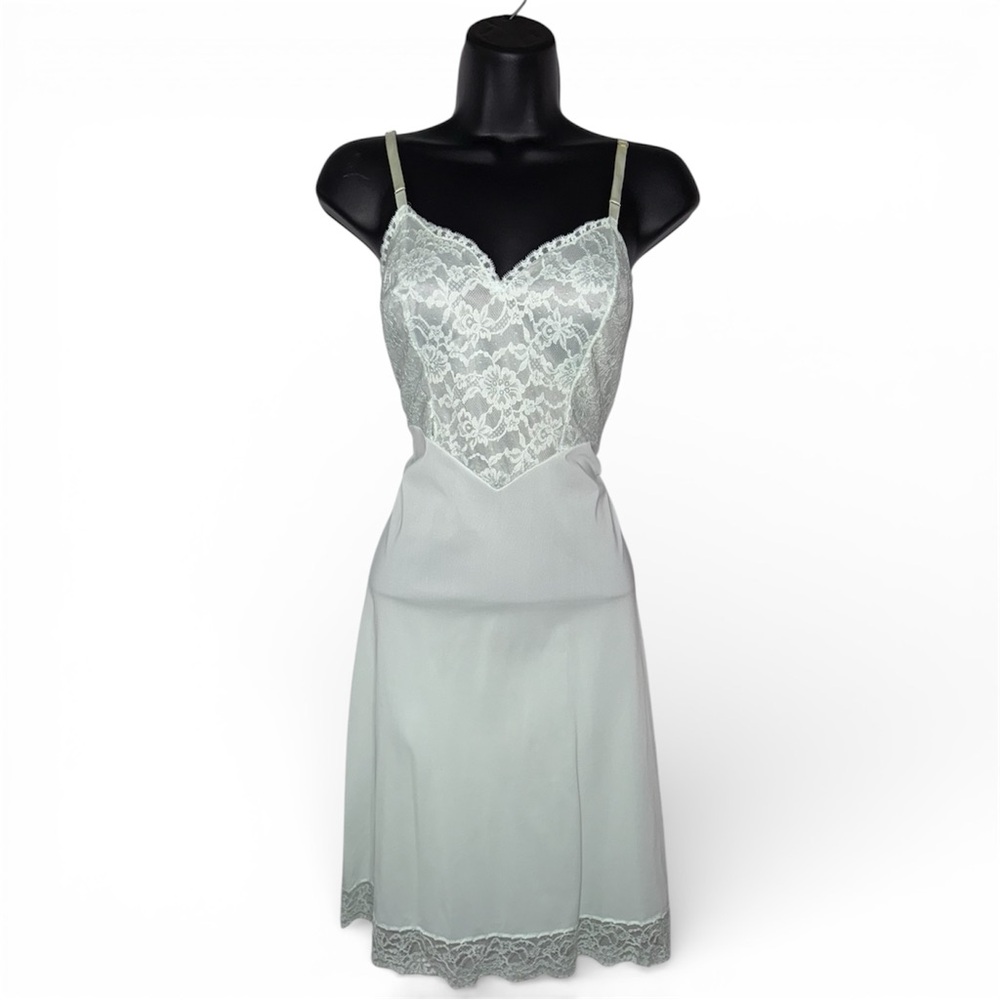 Vintage Mint Lace‎ Nylon Slip Mini Dress Fairy Princess Coquette Cottagecore